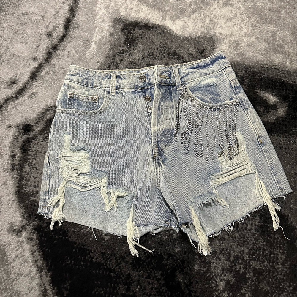 Rhinestone denim shorts